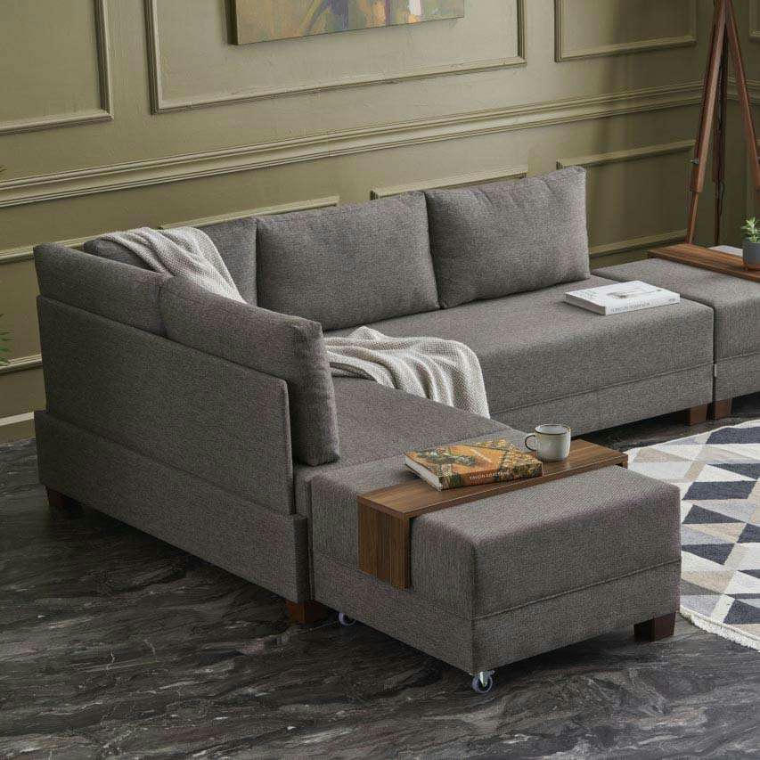 GIALOS - Canapé d'angle convertible en tissu marron fly