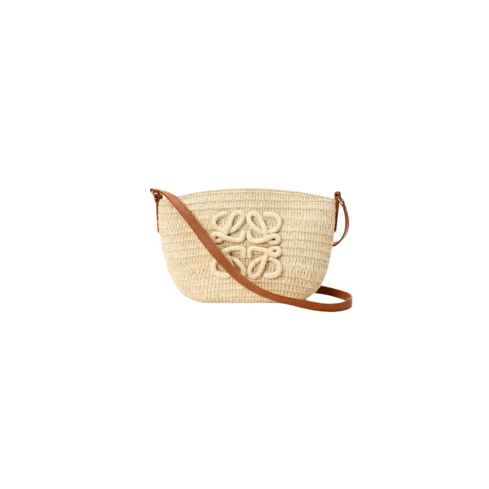 Loewe Medium Eclipse basket in raffia and calfskin (10A Mirror Version)