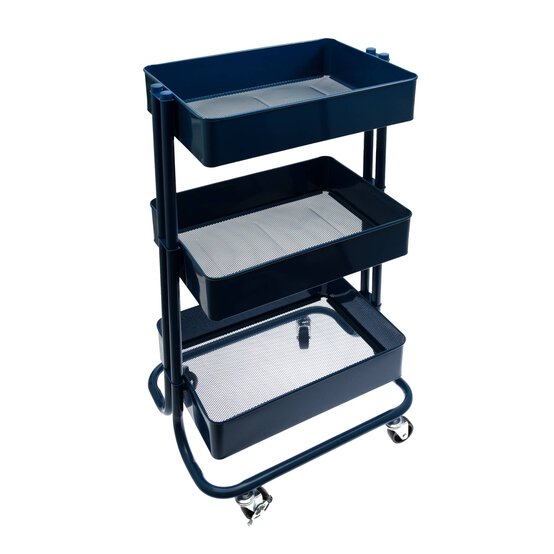Dark Blue Three Tier Storage Trolley