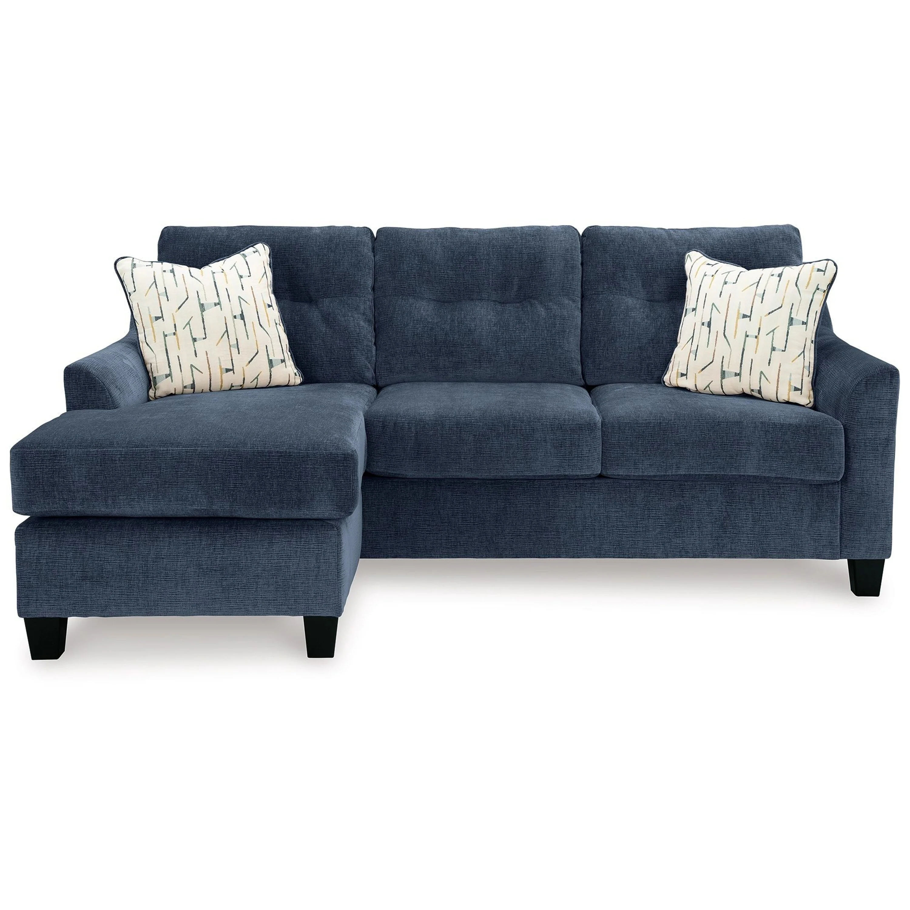 Emilia Sofa Chaise Sectional, 2 Pillows, Ink Blue Polyester 88 Inch