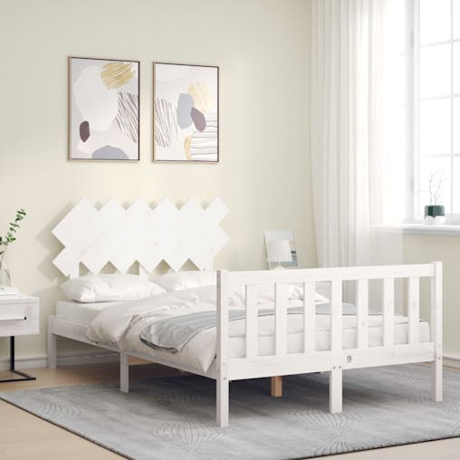 NNEVL Bed Frame with Headboard White 137x187 cm Double Solid Wood