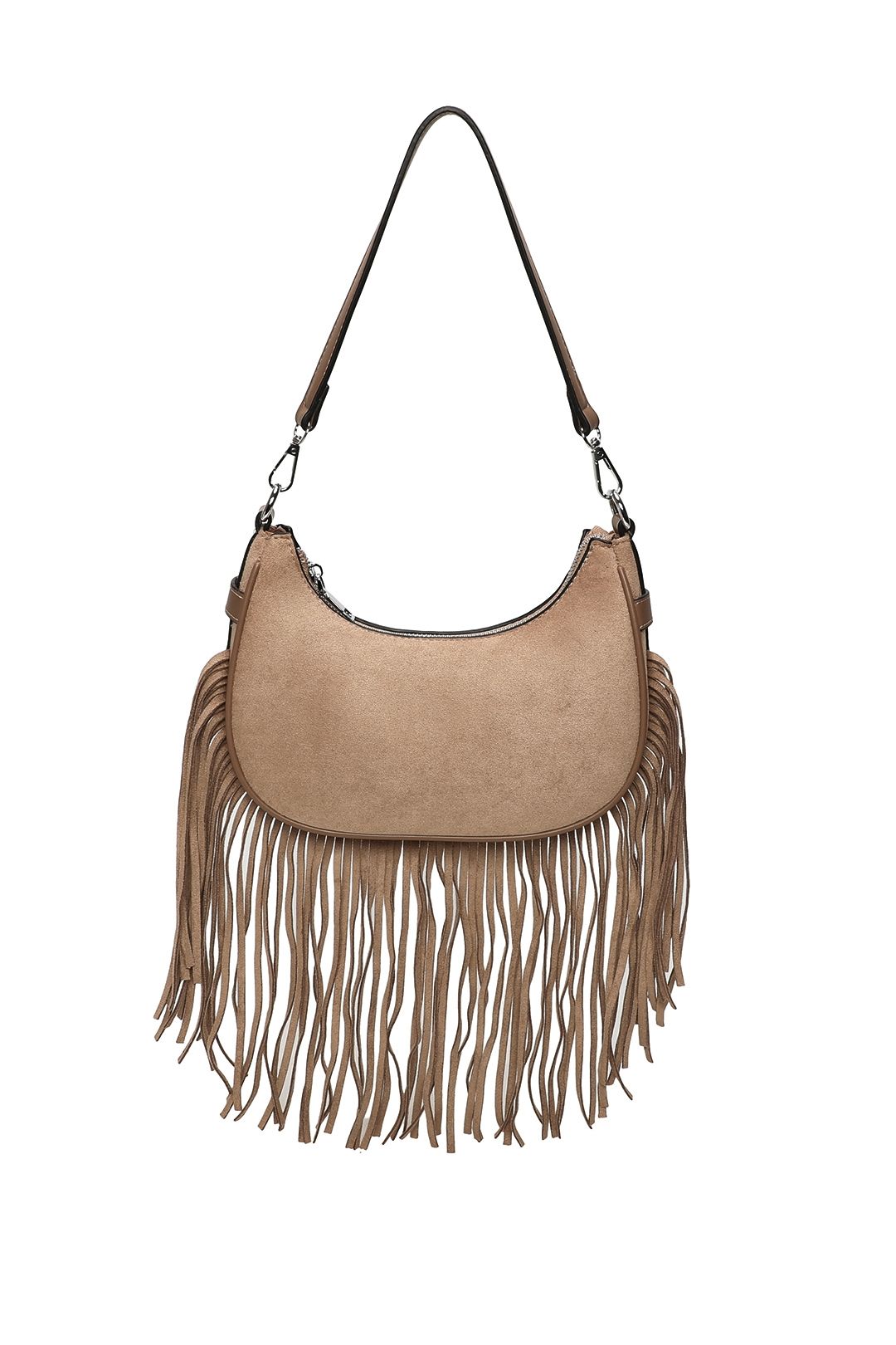 Fontanella Fashion Mesa Suede Fringe Tassel Shoulder Hobo Bag With Removable strap