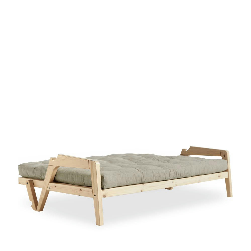 GRAB - Canapé convertible en bois naturel et tissu lin 2 places