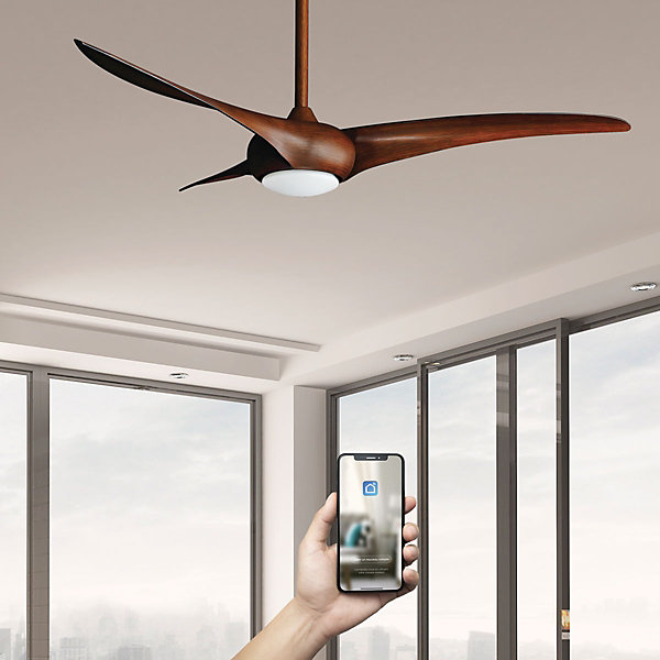 Fanelite - Ventilateur de plafond 132 cm imitation bois MAFATE - Moteur DC 38W - LED 20W dimmable 3 couleurs - Wifi - Silencieux