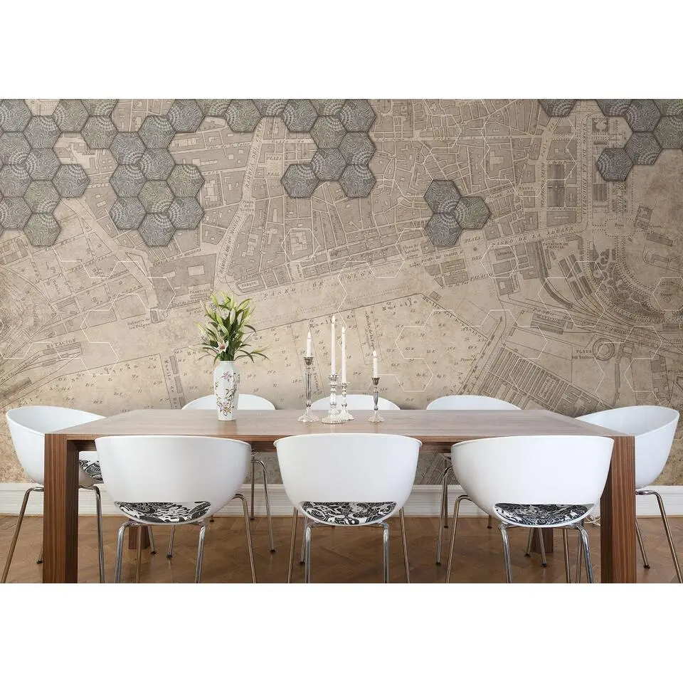 Sanders & Sanders fotobehang vintage wereldkaart beige - 424 x 280 cm