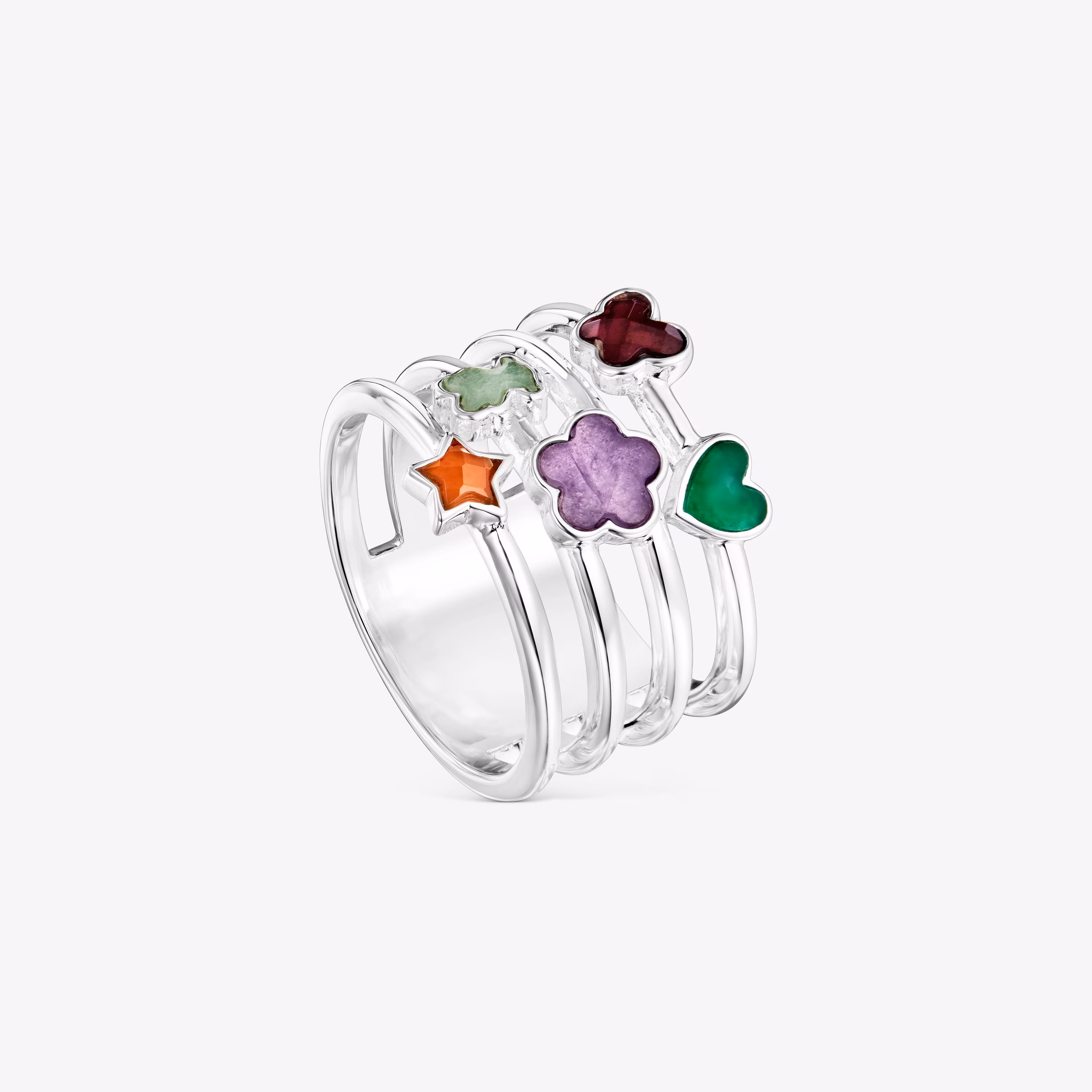 Anillo ancho de plata y gemas motivos Bold Motif