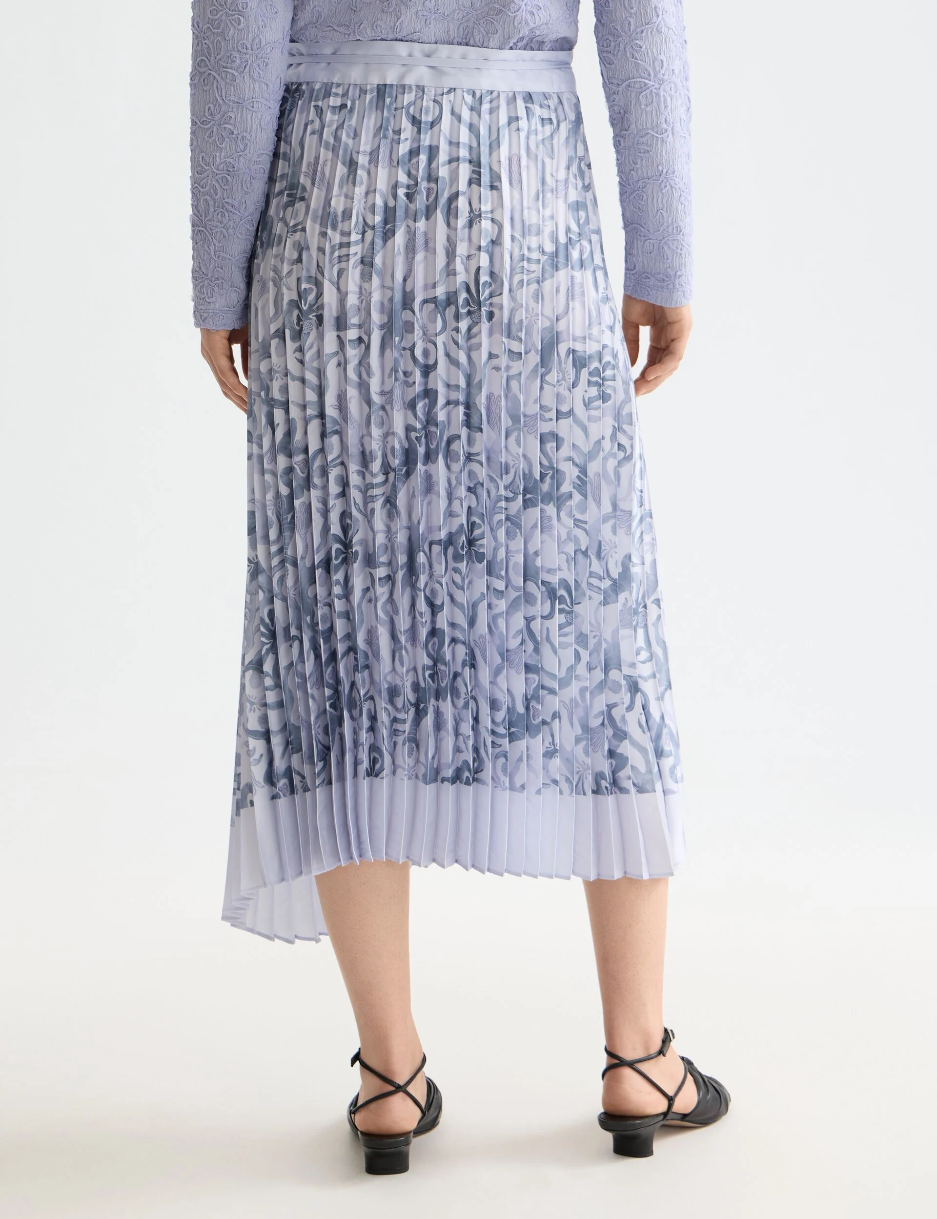 Asymmetrical pleated wrap midi skirt