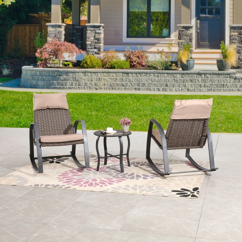 Patio Festival 3-Piece Outdoor Wicker Rocking Conversation Set