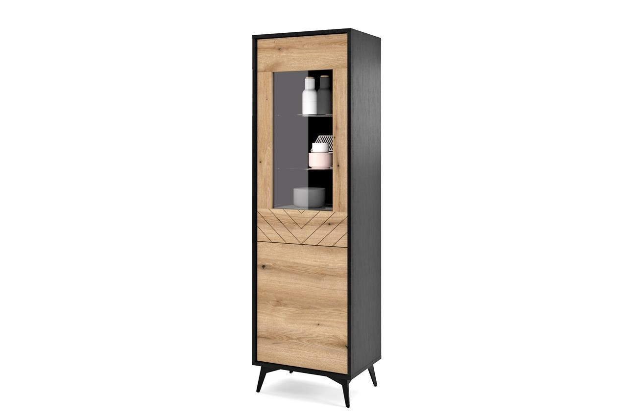 Witryna do salonu ryflowana DIAMOND 54 Dąb Evoke   Czarny