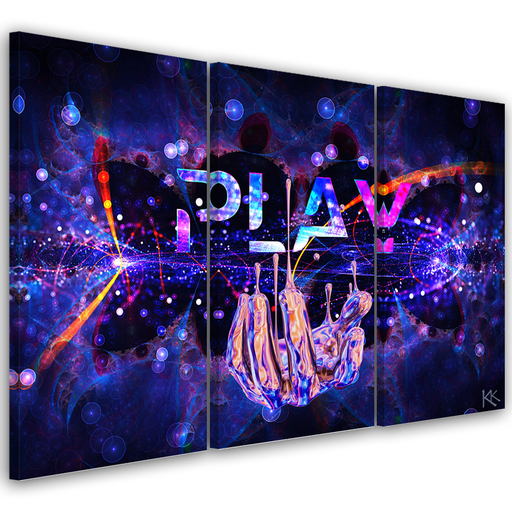 Feeby Obraz tryptyk na płótnie Neon z napisem Play