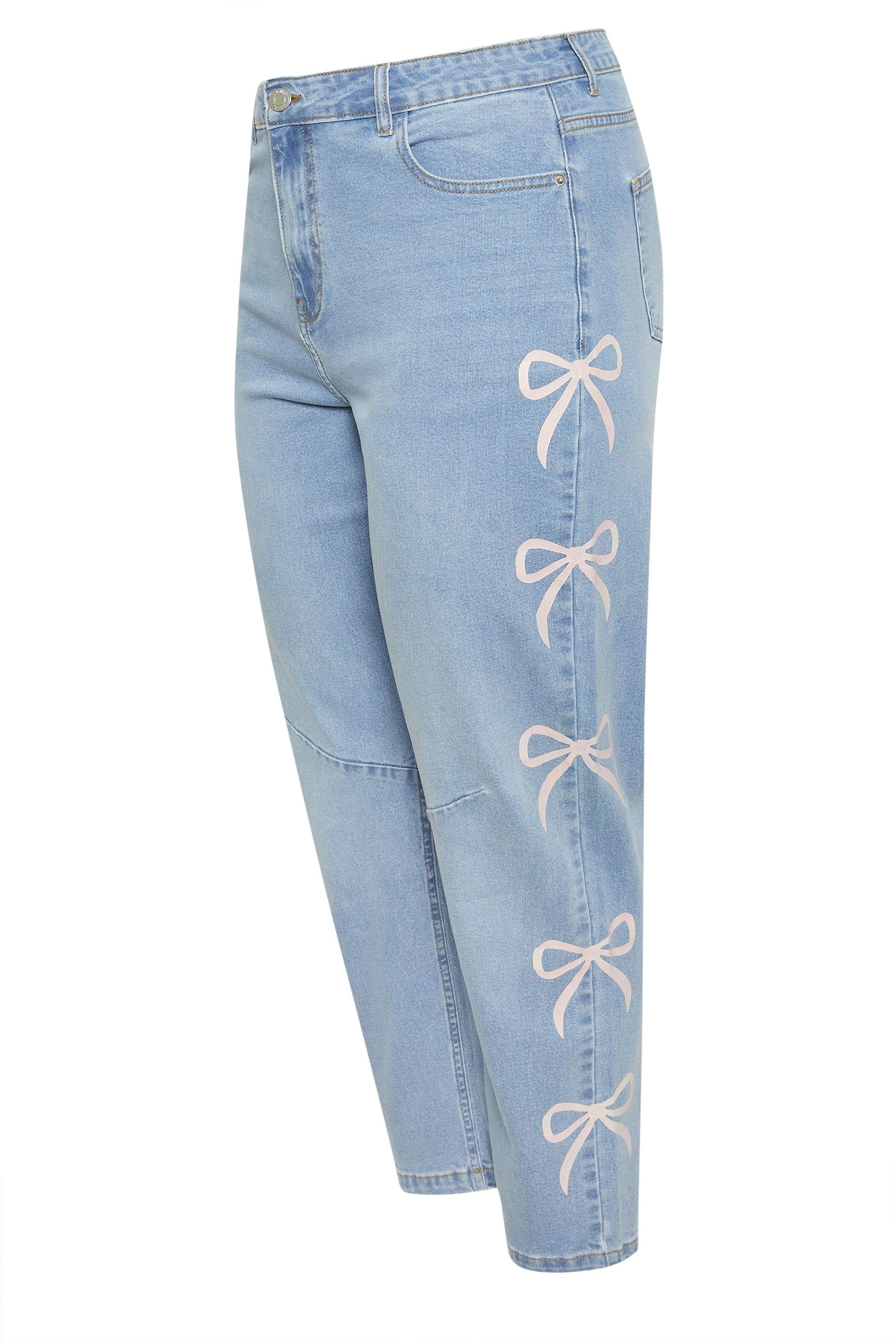 Yours Bow Printed Wide Leg Jeans