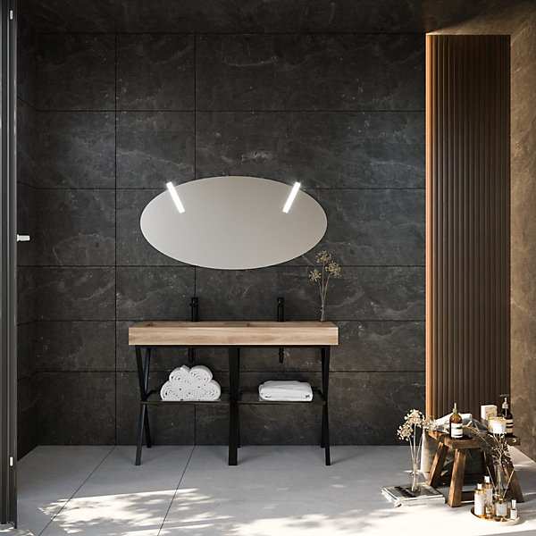 Aménagement De Salle De Bain Au Sol 120 Cm Avec 2 Tréteaux En Métal Et Lavabo En Hpl - Diamante