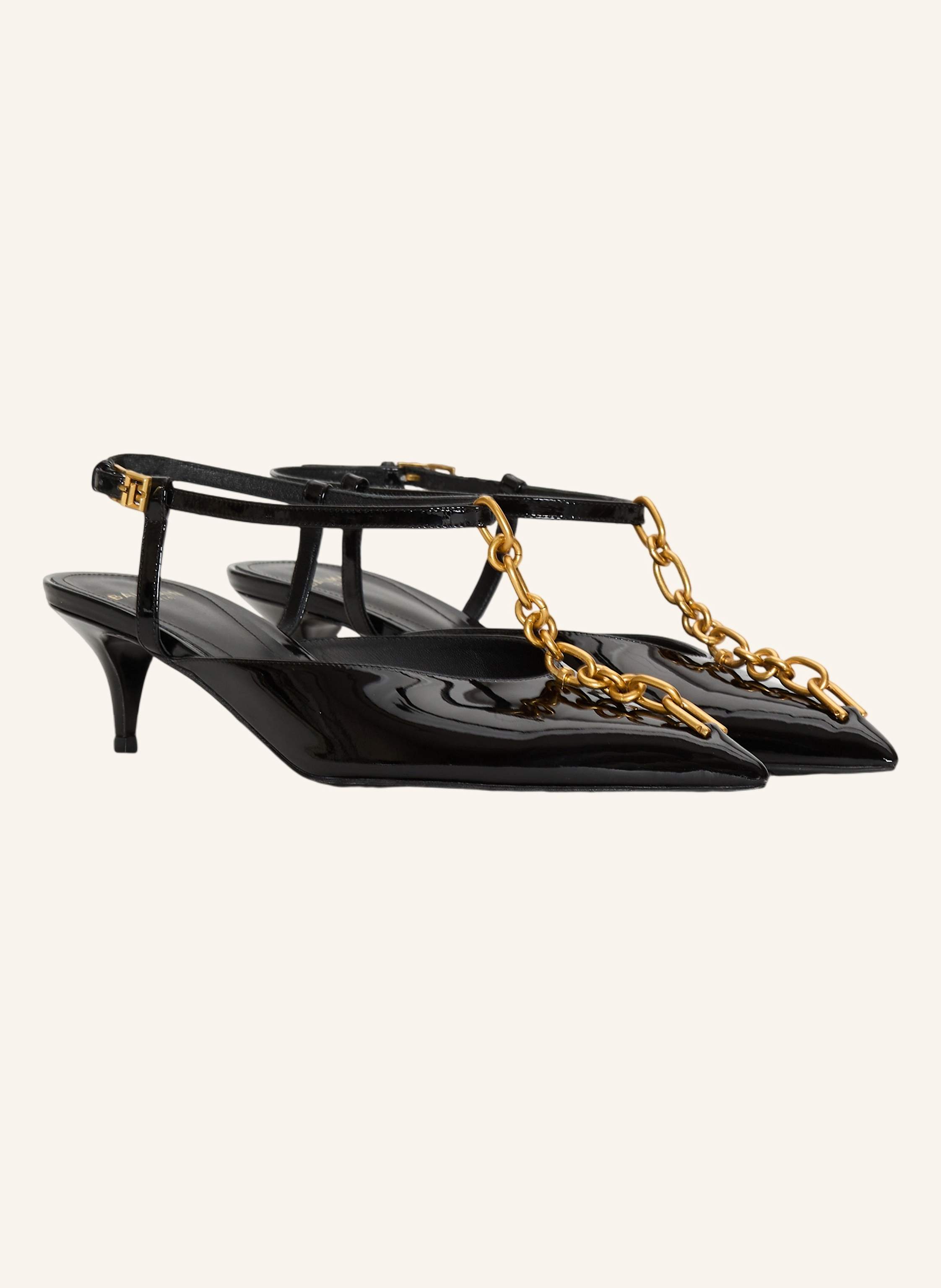 BALMAIN Sync Slingbacks mit Lacklederabsatz und Kette