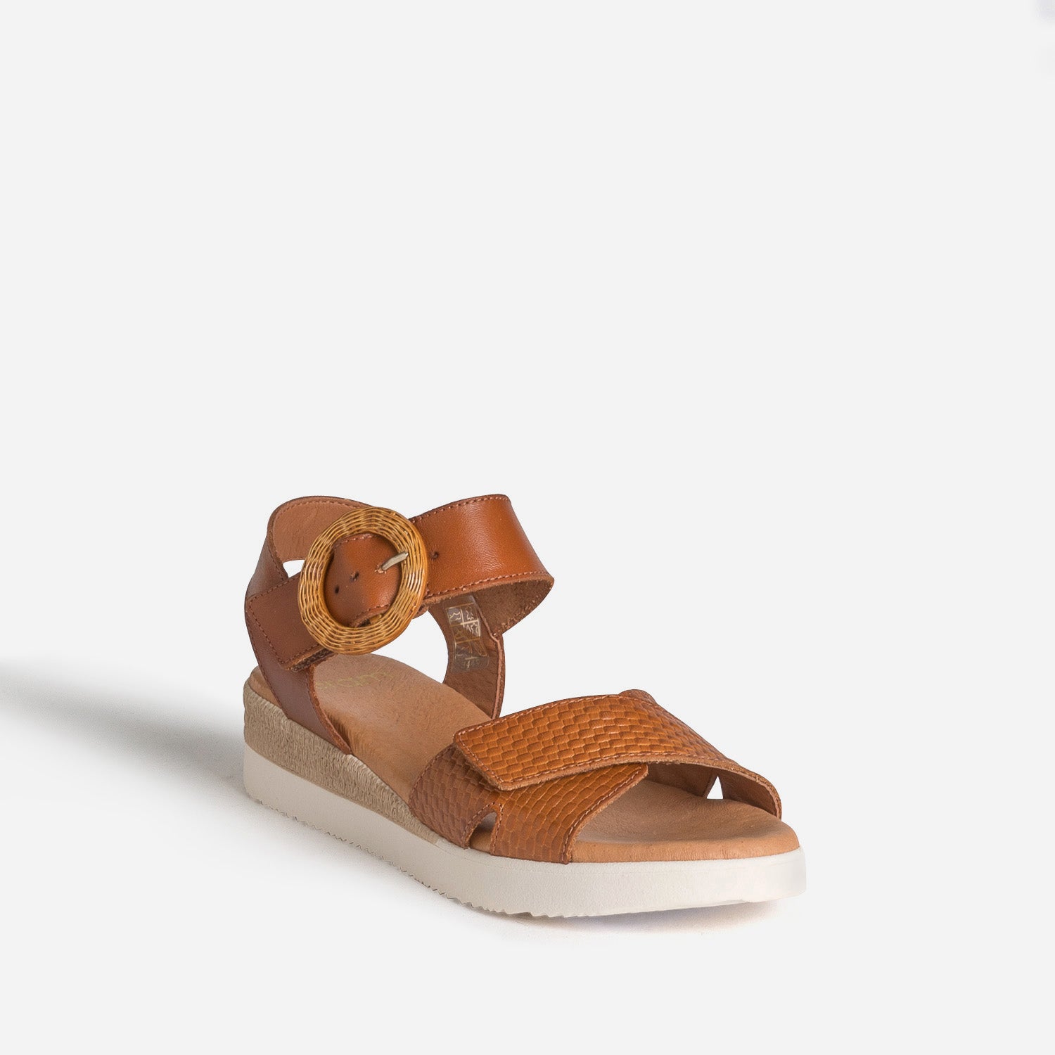 Sandale cognac cuir boucle ronde