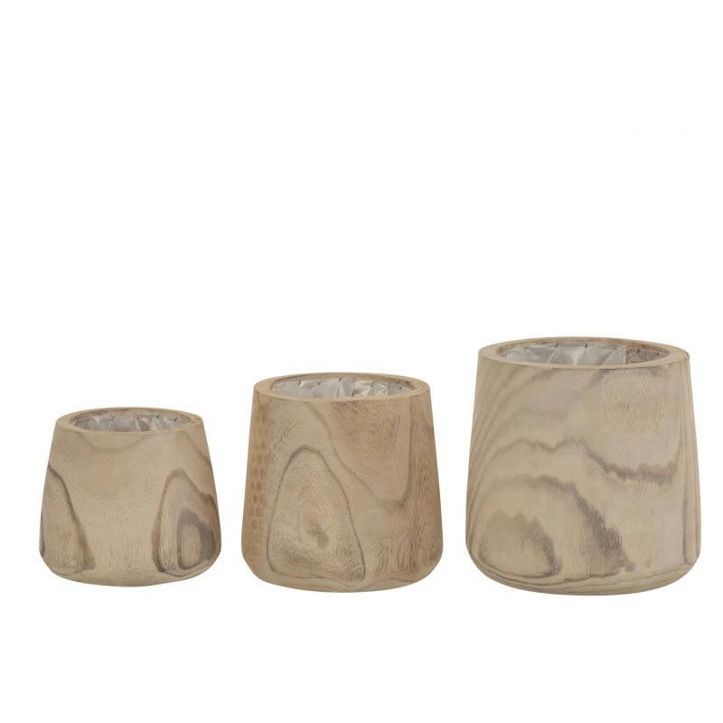 WHITE WASH - Cache-pot bois de paulownia + plastique H23cm