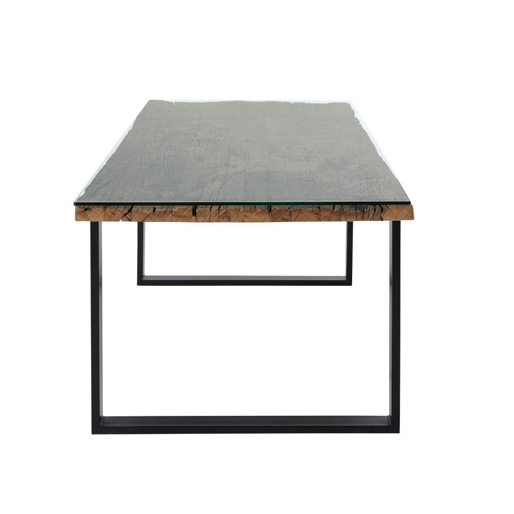 Ruben - Table à manger en chêne recyclé et verre trempé 6/8 personnes L200