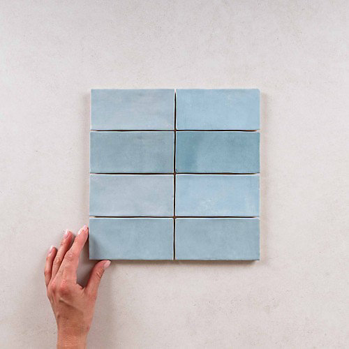 Faïence Effet Zellige Bleu Ciel FEZ Mat 6,2x12,5 Aqua - Les Carreaux de Jean