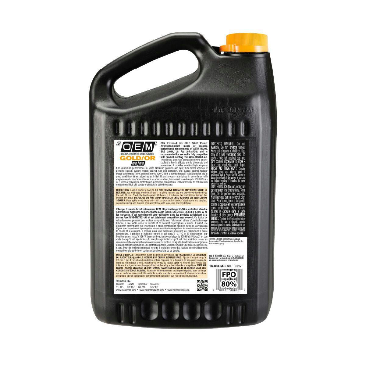 OEM 50/50 Premixed Anti-Freeze/Coolant, Ford/Lincoln/Mercury, Gold, 3.78-L
