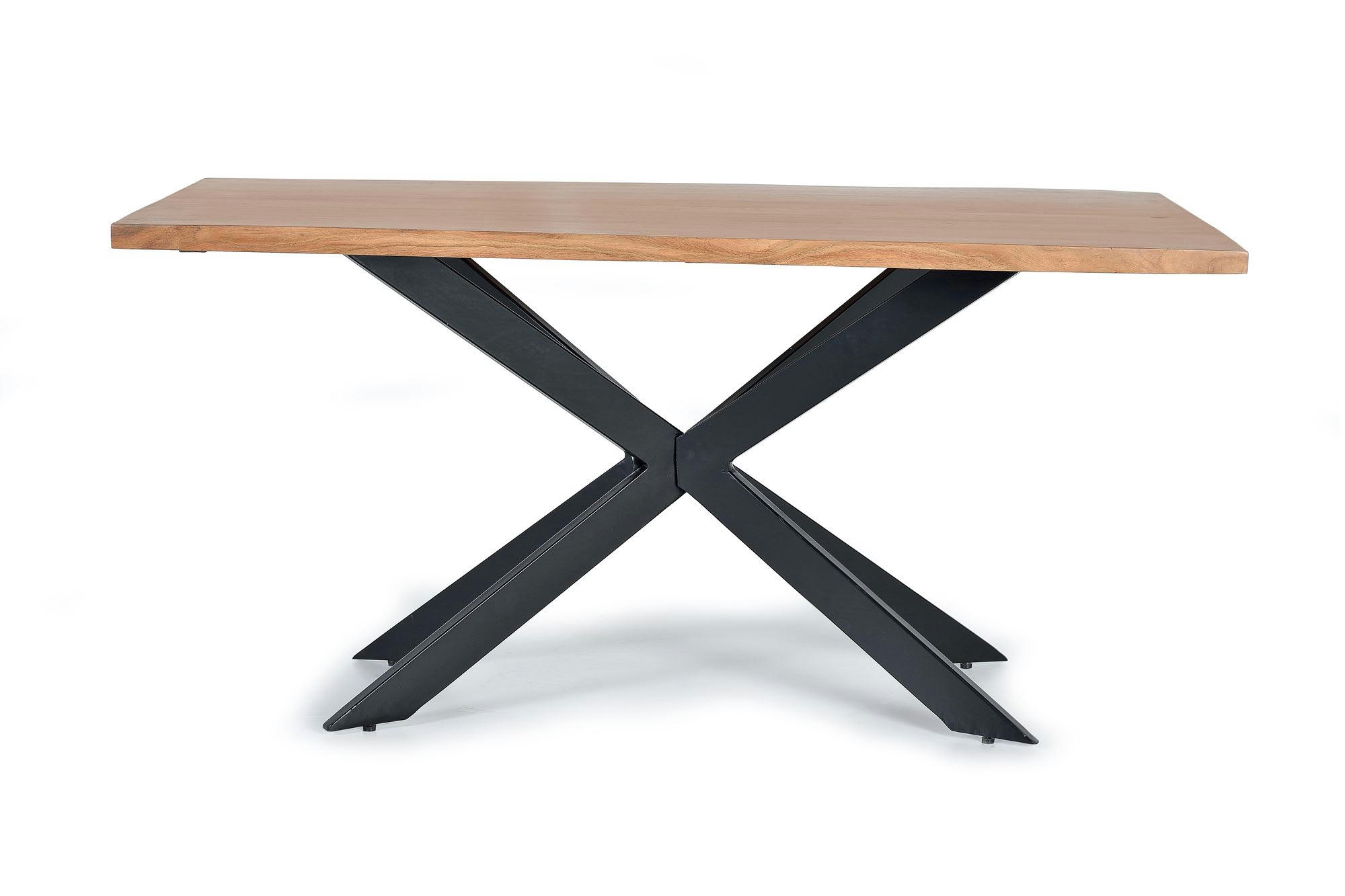 - Table à manger en bois d'acacia naturel et pieds en métal noir