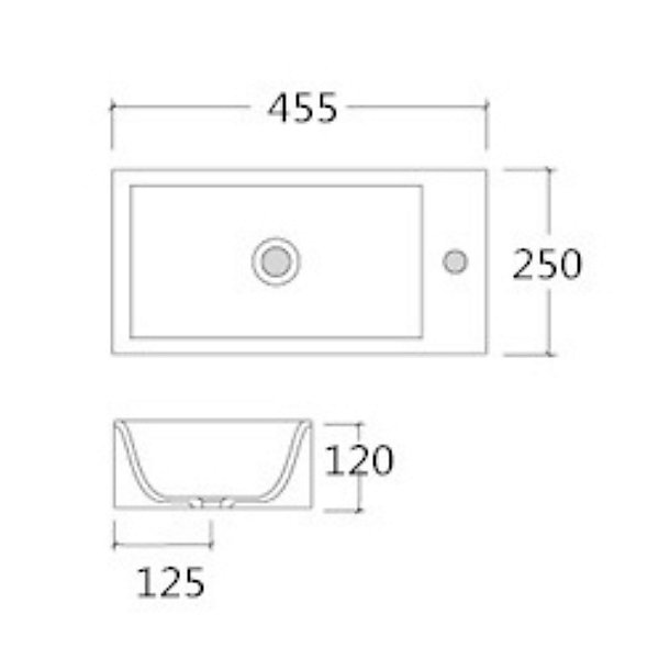 Lave-mains en céramique sanitaire KW302 - 45,5x25x12cm - blanc brillant Sans bonde, Rangement droite