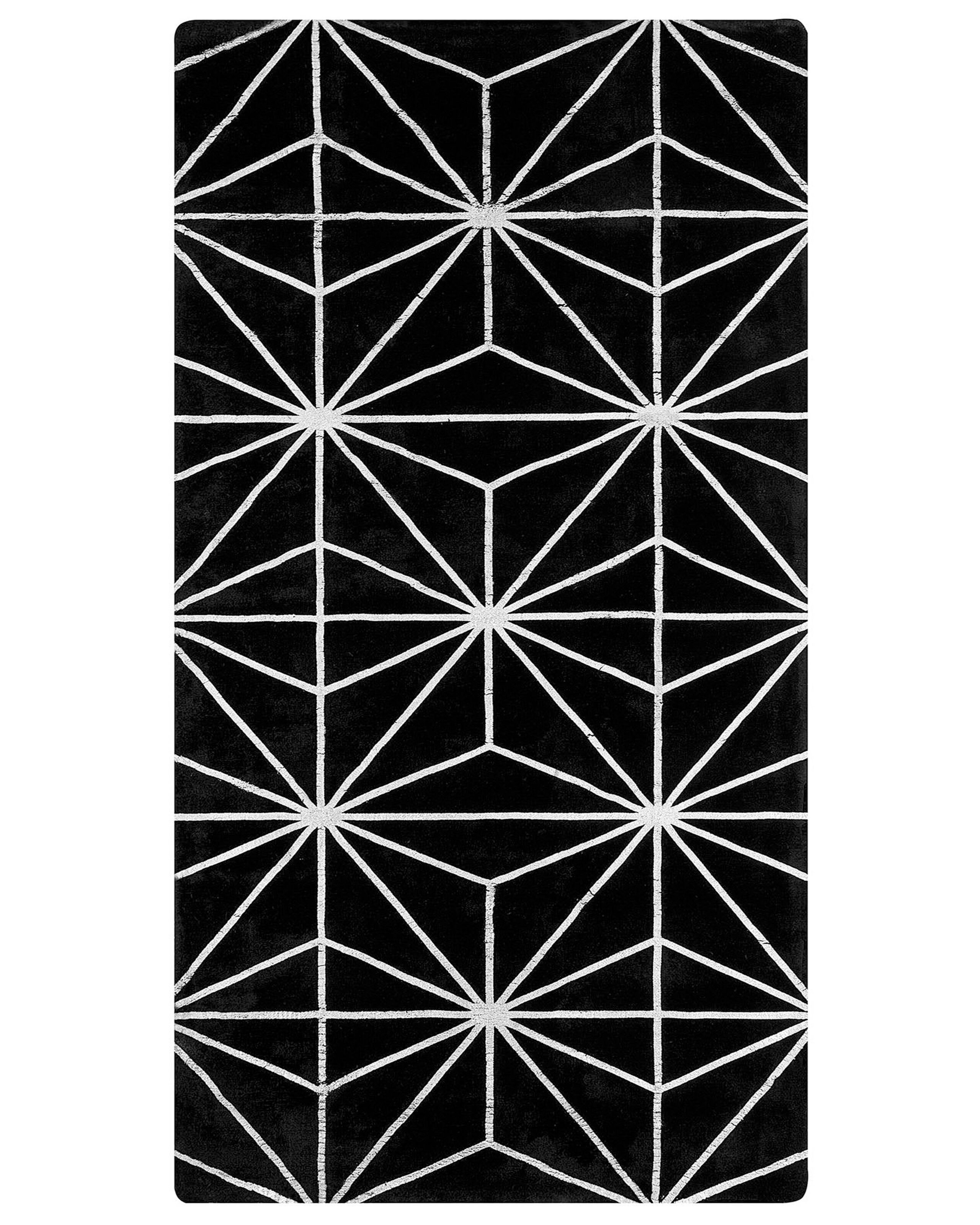 Dywan wiskoza srebrny wzór 80x150 cm czarny