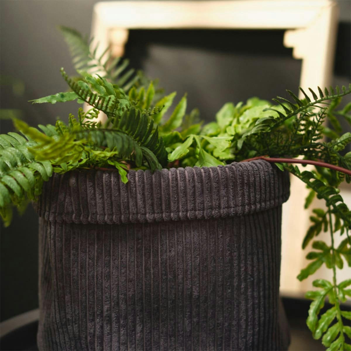 COZY - Corbeille en velours côtelé couleur fusain