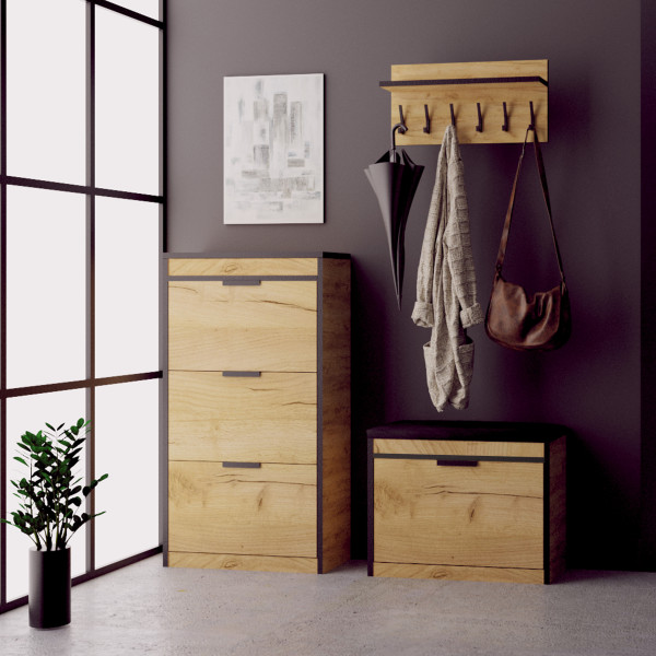 Zestaw Do Przedpokoju 13Wa11C Dąb Craft Złoty/Czarny/K 129X28X- Cm Welur