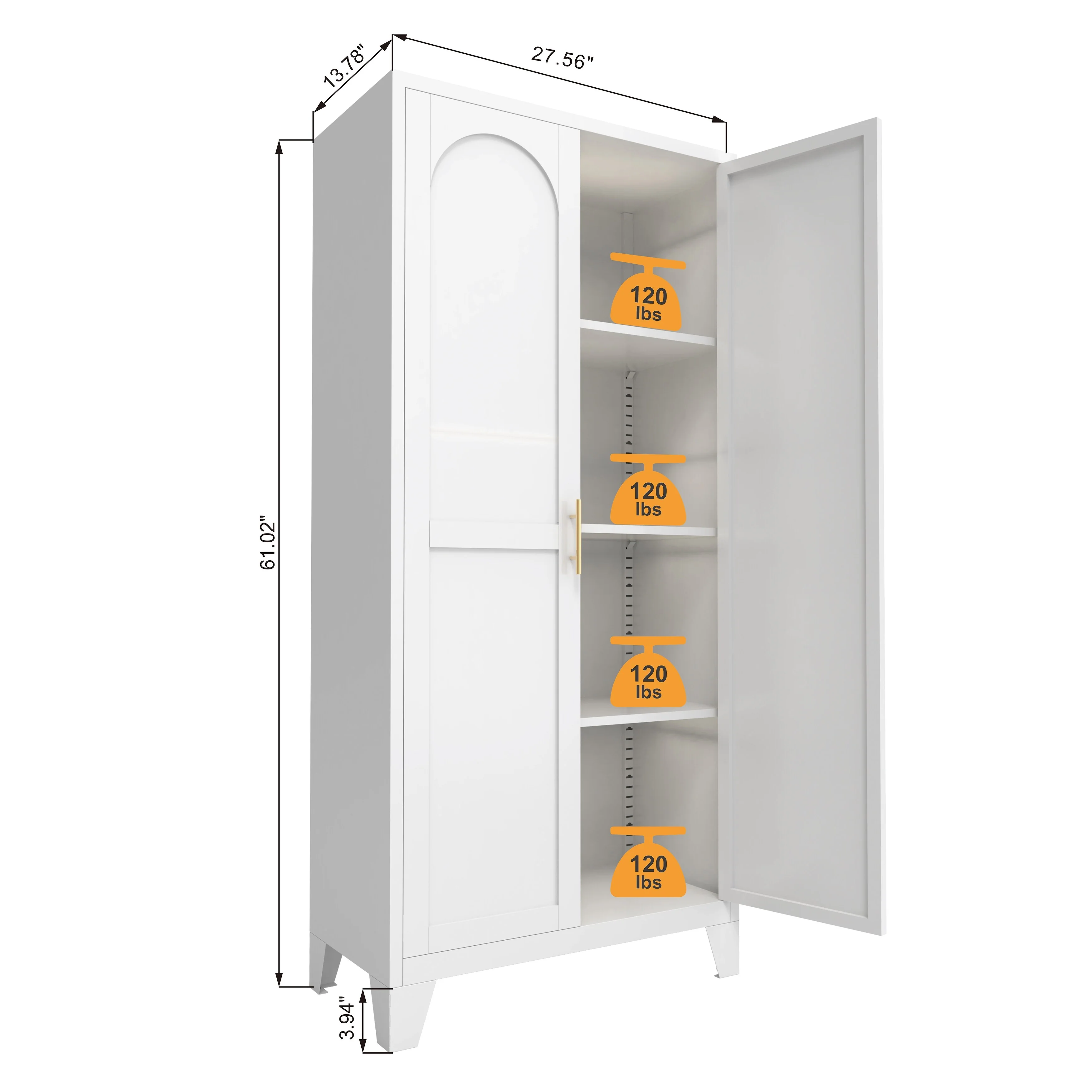 61 2 Shapely Doors Cabinet, Metal Storage Cabinet with Doors and Adjustable Shelves