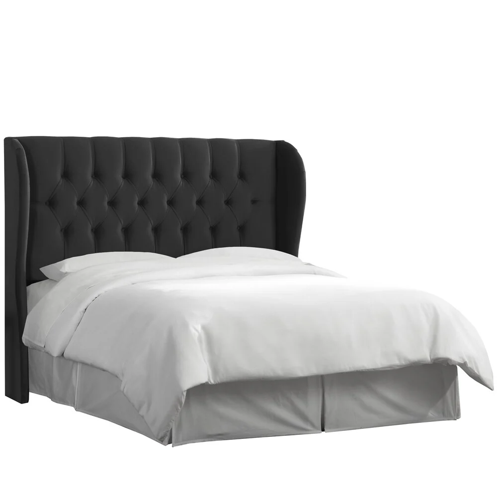 Skyline Furniture Tufted Wingback Headboard in Velvet Black
