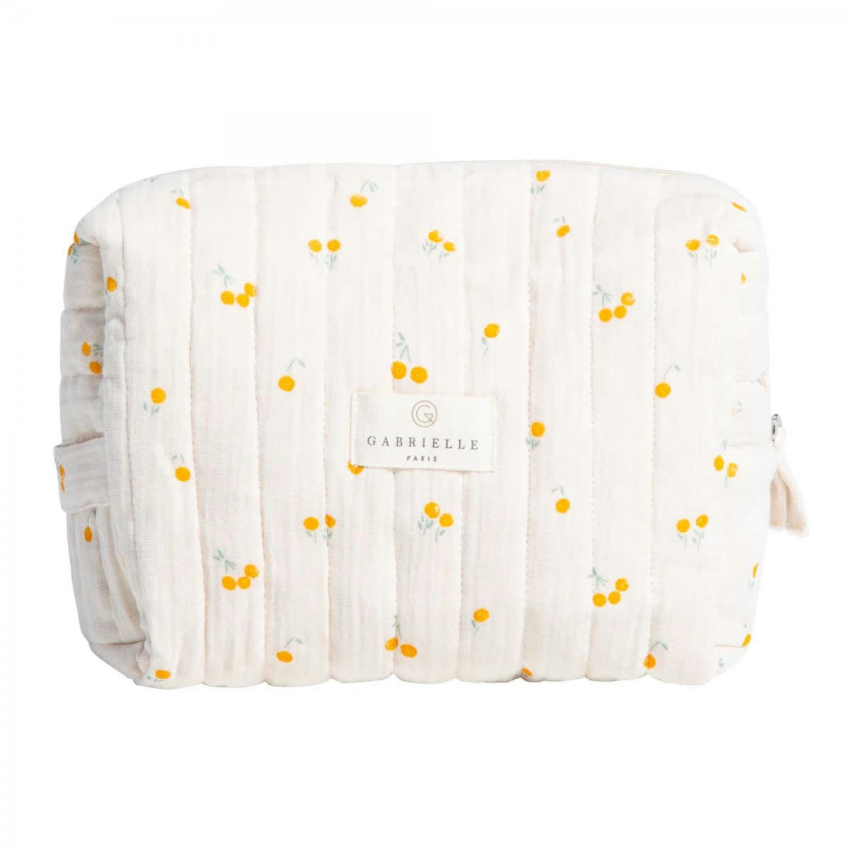 GREEN & KIDS - Trousse de toilette en gaze de coton bio à motifs jaune