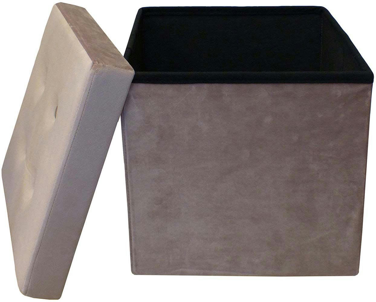 - Pouf coffre carré en velours synthétique capitonné vieux rose