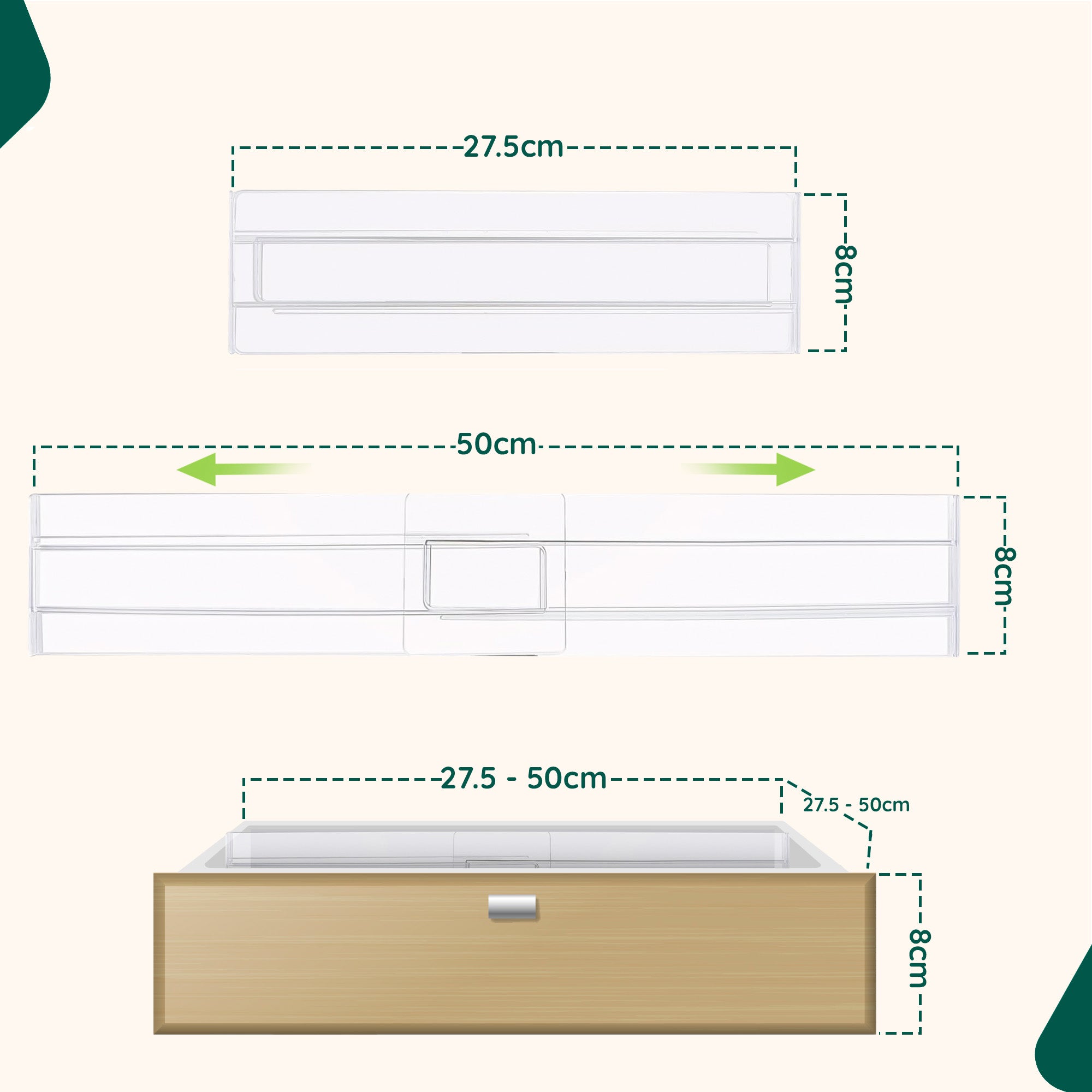 XIVADA Lade verdeler Ezra - Verstelbaar - Transparant - PET - 4 stuks