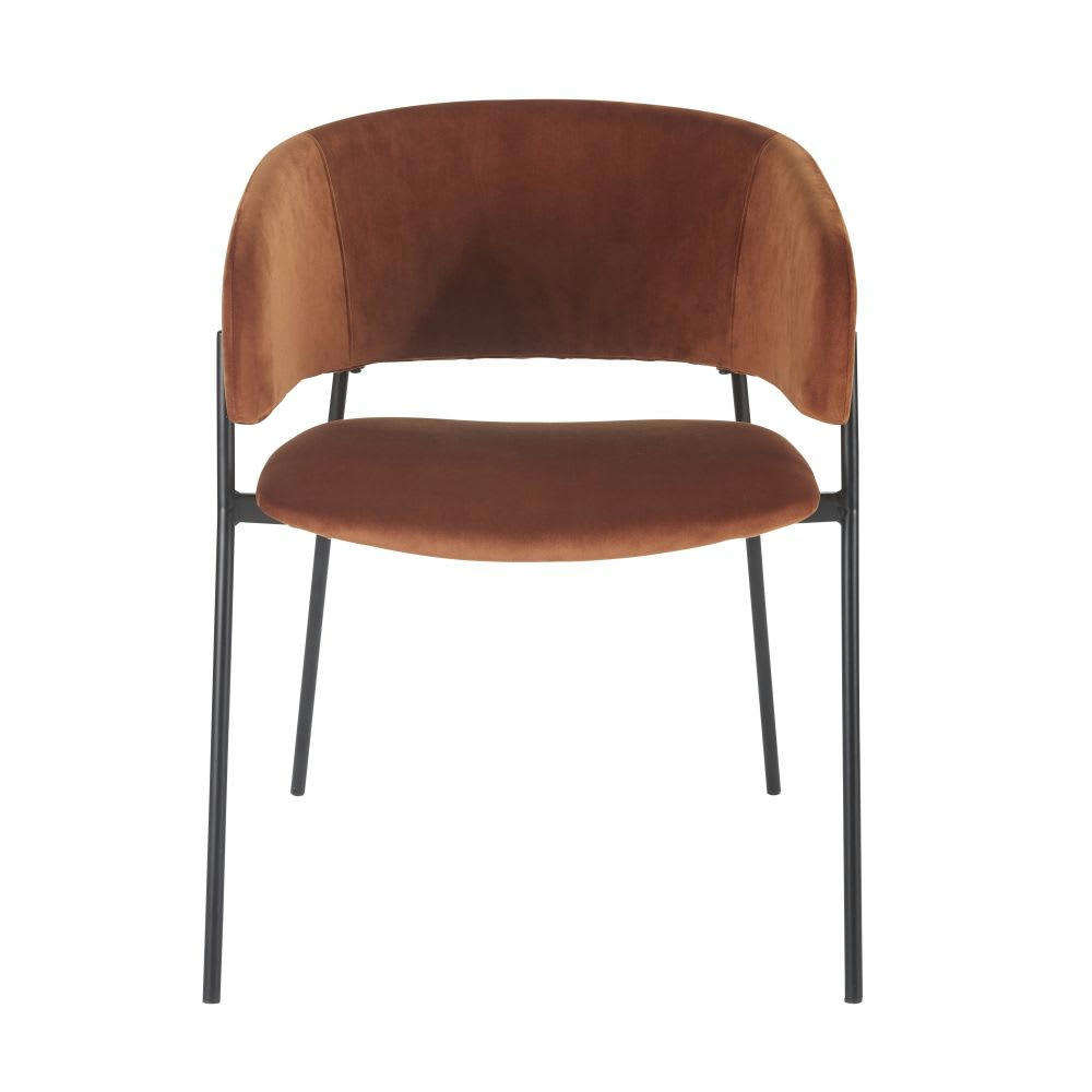 Hug - Chaise avec accoudoirs en velours orange écureuil