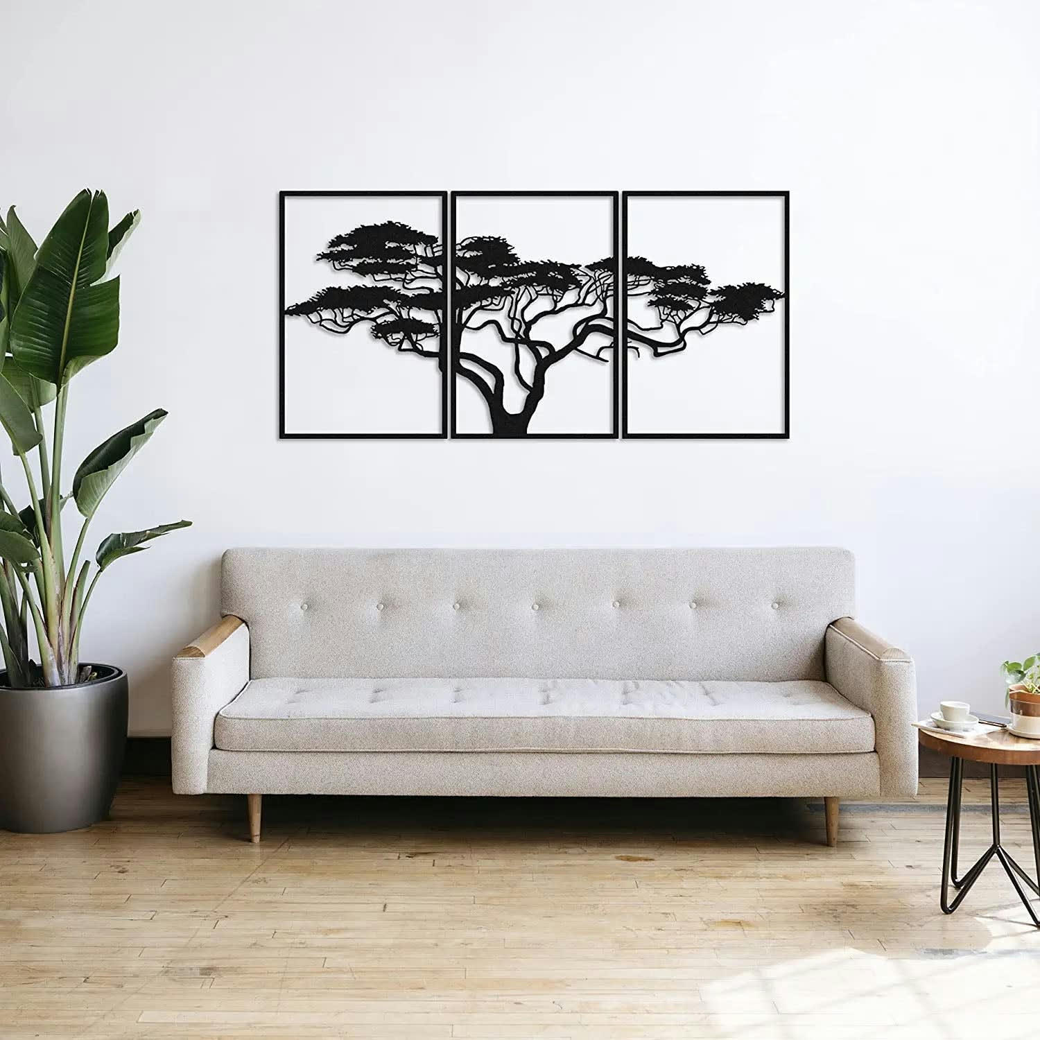 - Déco murale arbre de vie africain en métal noir 138x74 cm