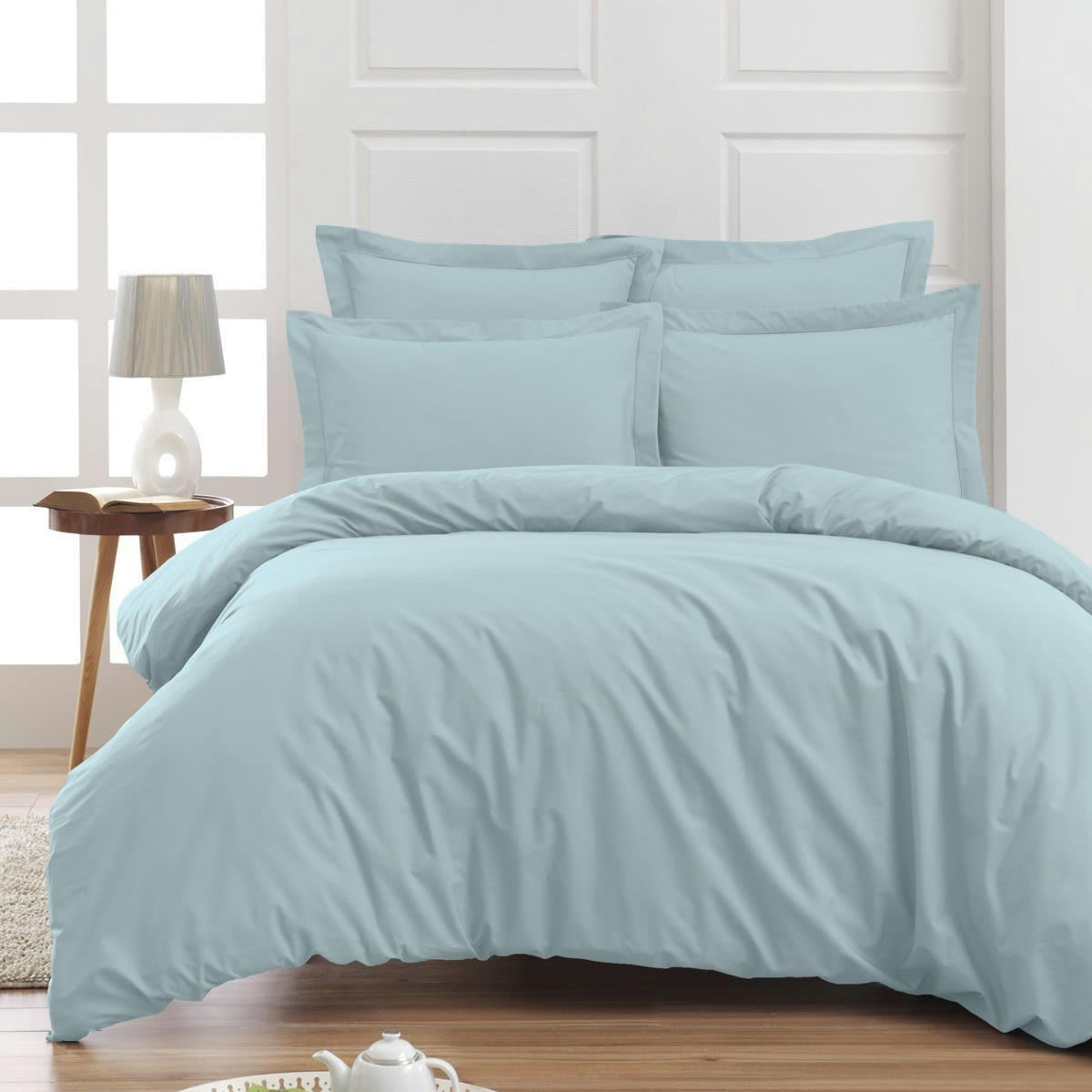 SOFT PERCALE - Drap housse en percale de coton Bleu Arctic 140x200 cm