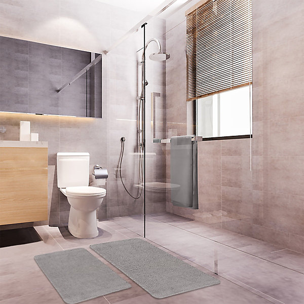Lot de 2 tapis de bain polyester 60x120cm   50x80cm gris 60x120cm