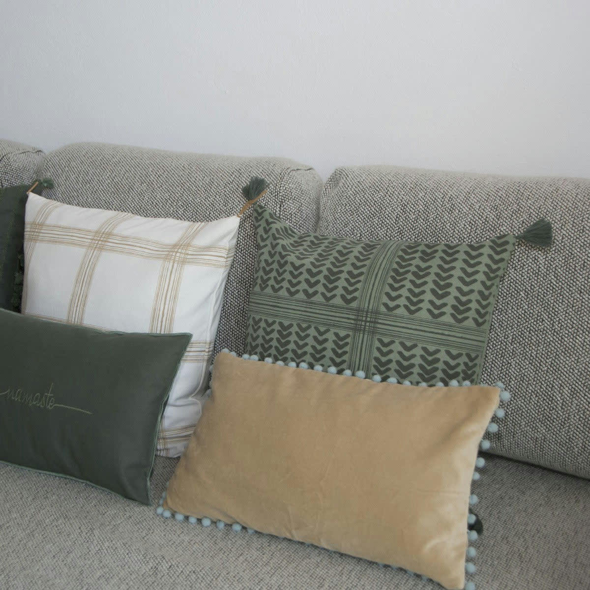 AVORIAZ - Housse de coussin velours de coton  50x30 sable / bleu ciel