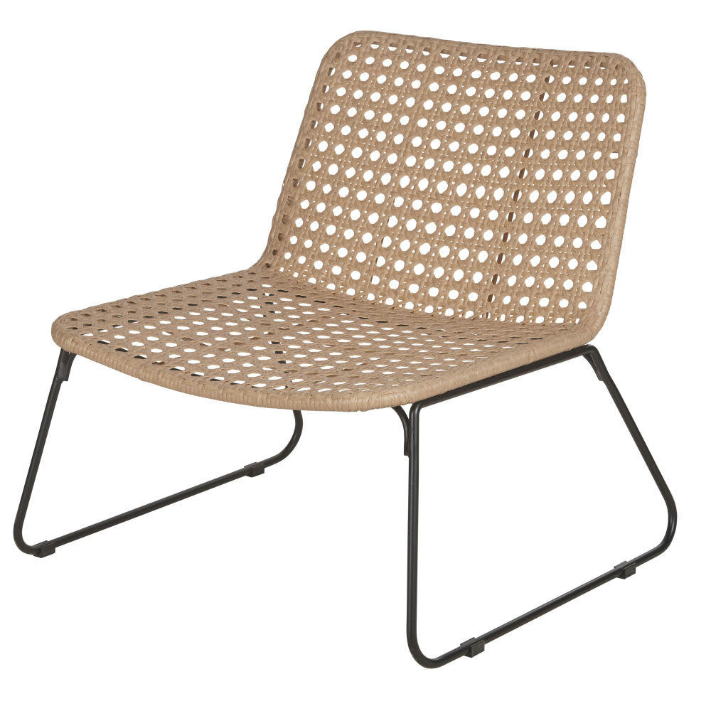 Bekasi - Fauteuil de jardin cannage en résine imitation rotin et métal noir