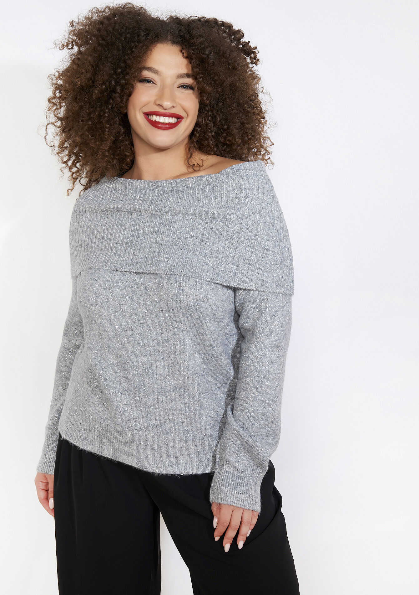 Off-shoulder trui met pailletten