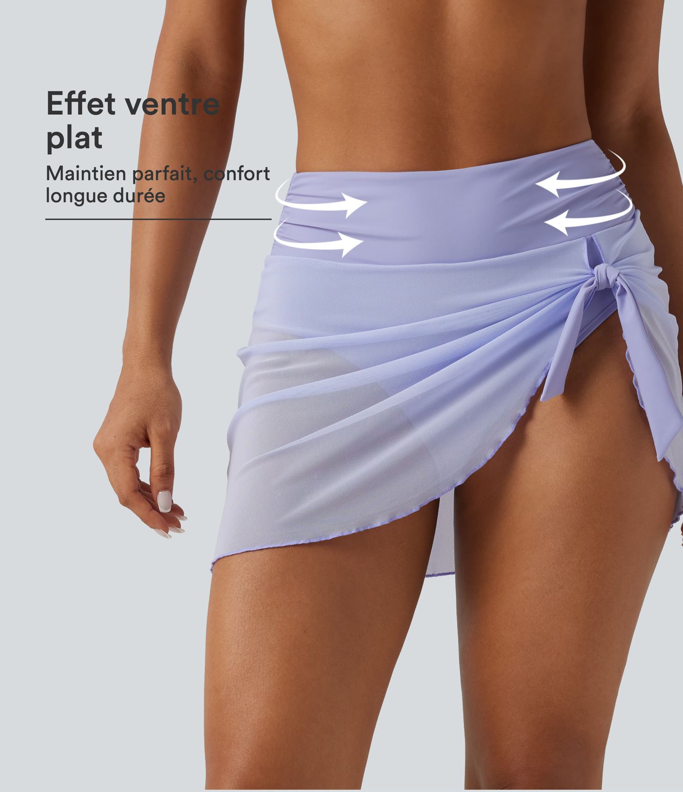 Bas de bikini 2-en-1 gainant taille haute en mesh avec fronces, lien et ourlet asymétrique 7,5 cm
