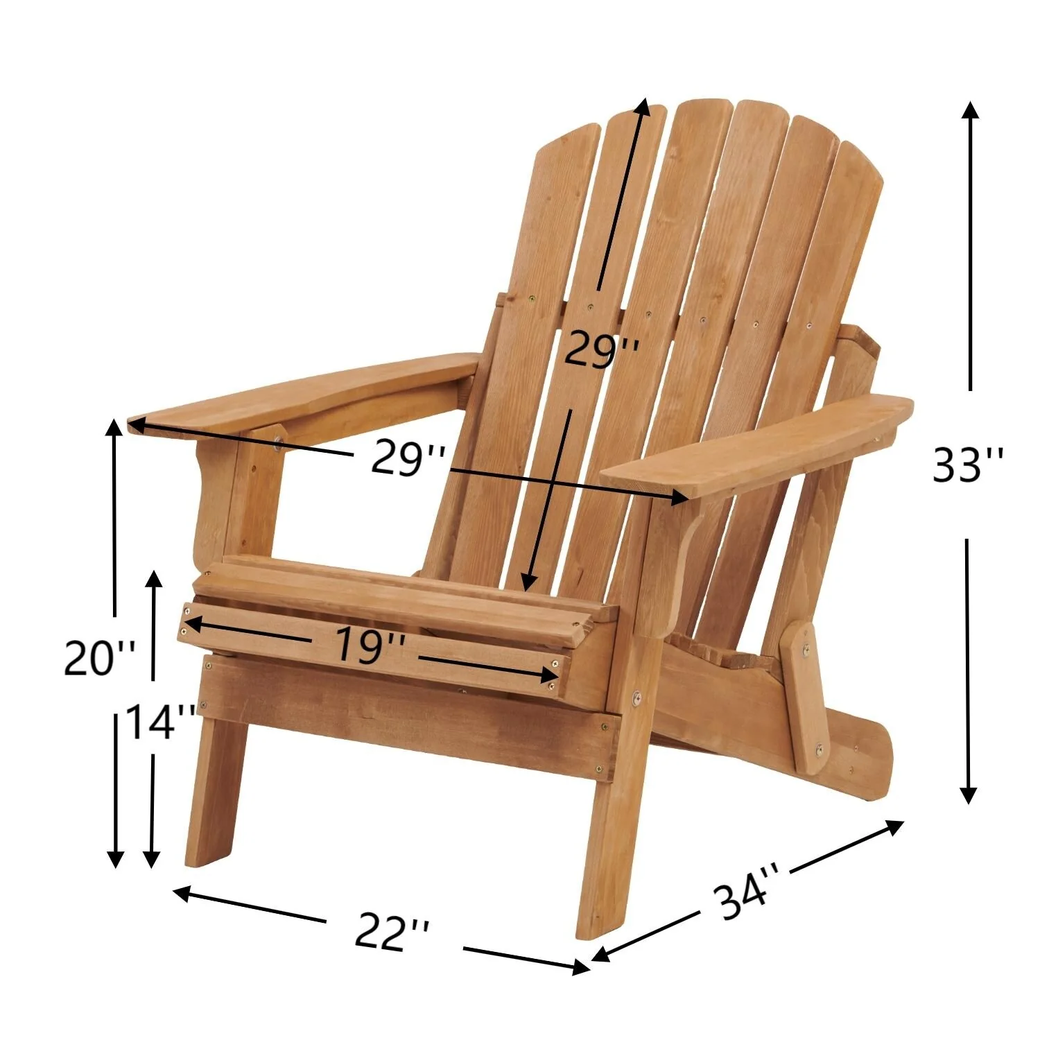 Oversize Wooden Outdoor Folding Adirondack Chair with Pre-Assembled BackRest & SeatBoard, Wood Patio Chair