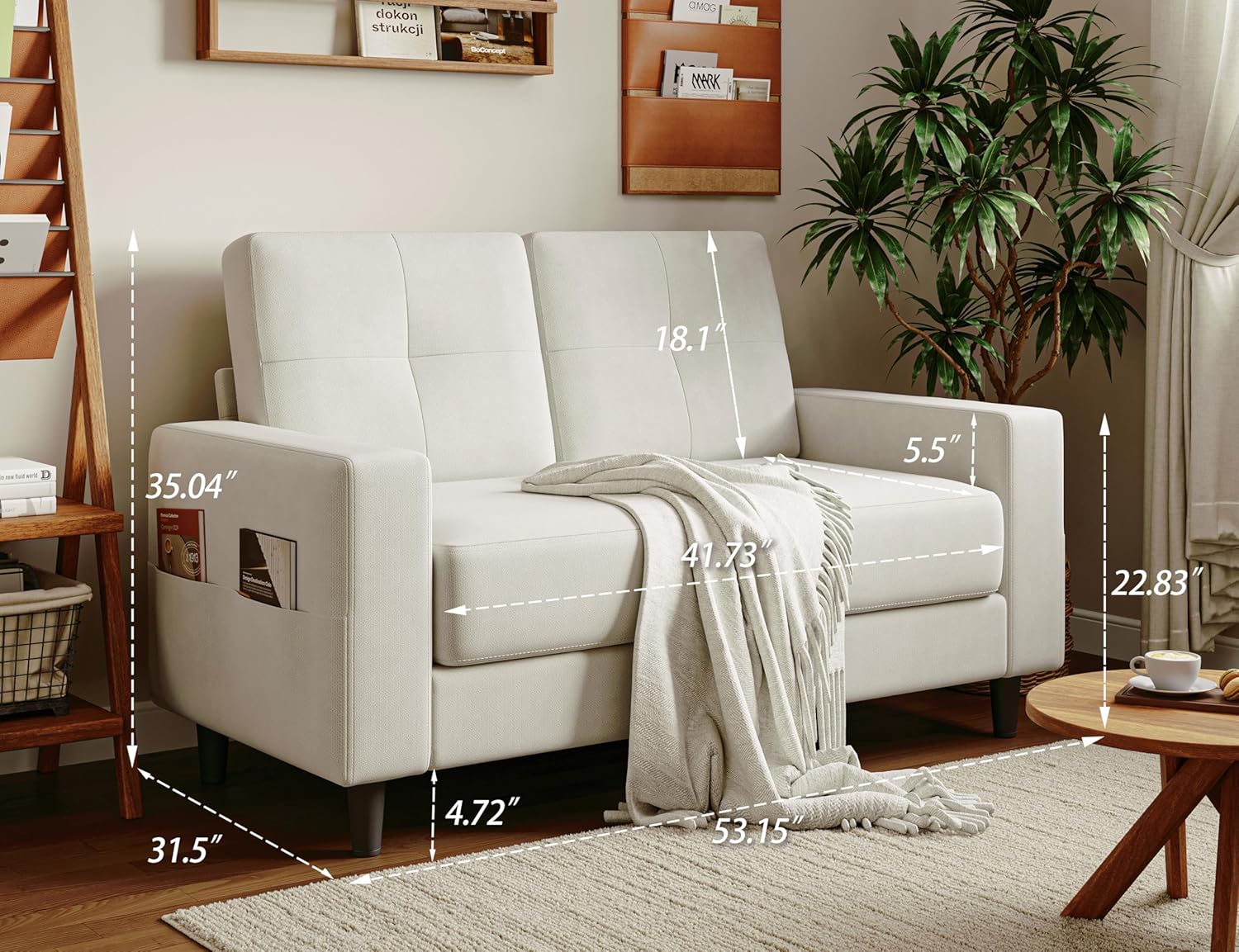 Txtin's Loveseat Sofa 53 Small Couches for Small Spaces 2 Seater Mini Couch for Bedroom Comfy Modern Love Seat for Apartment Office Living Room Warm White