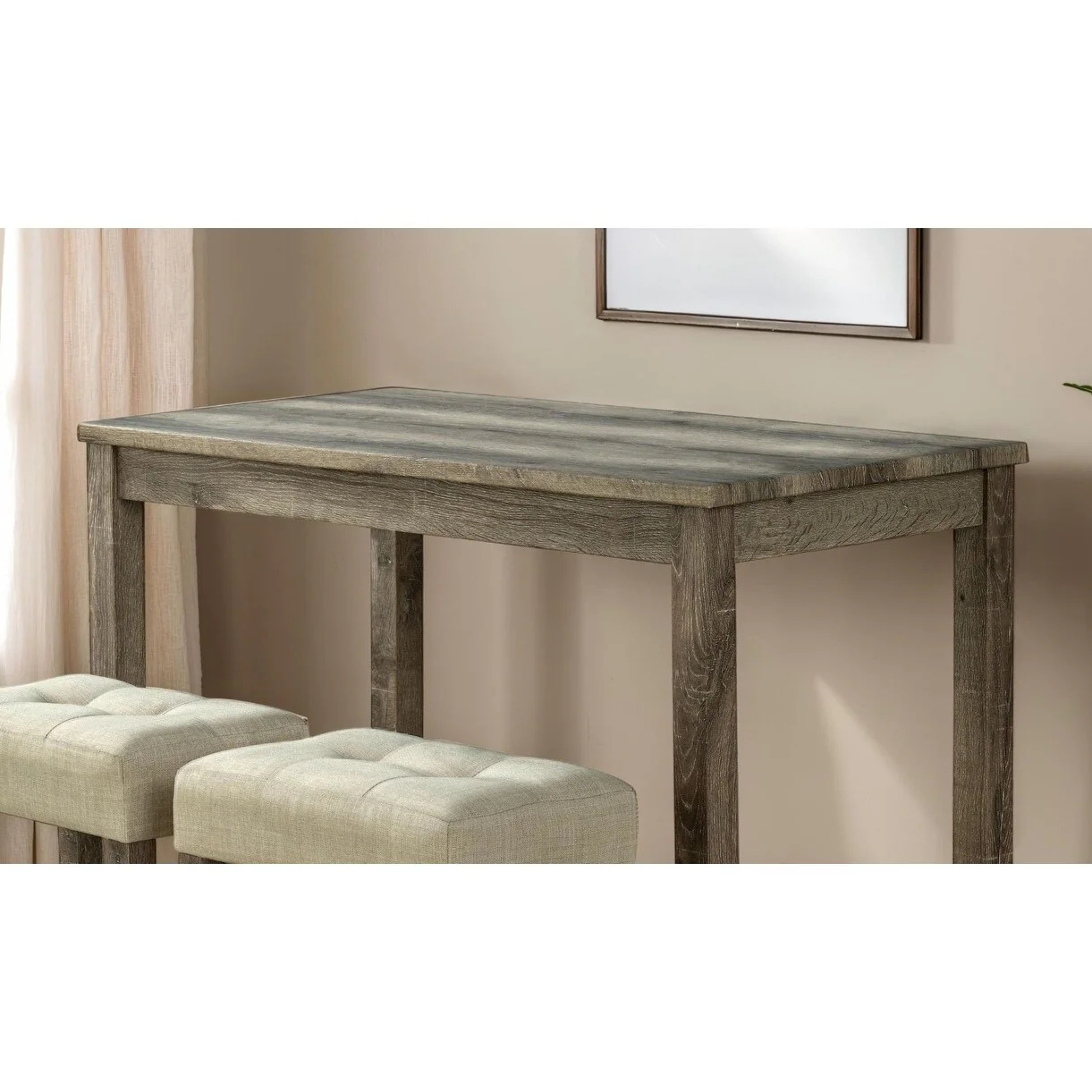 Modern Transitional Dining Table w 2x Stools Biscuit-Tufted Seat Cushion Chair 3pc Dining Set