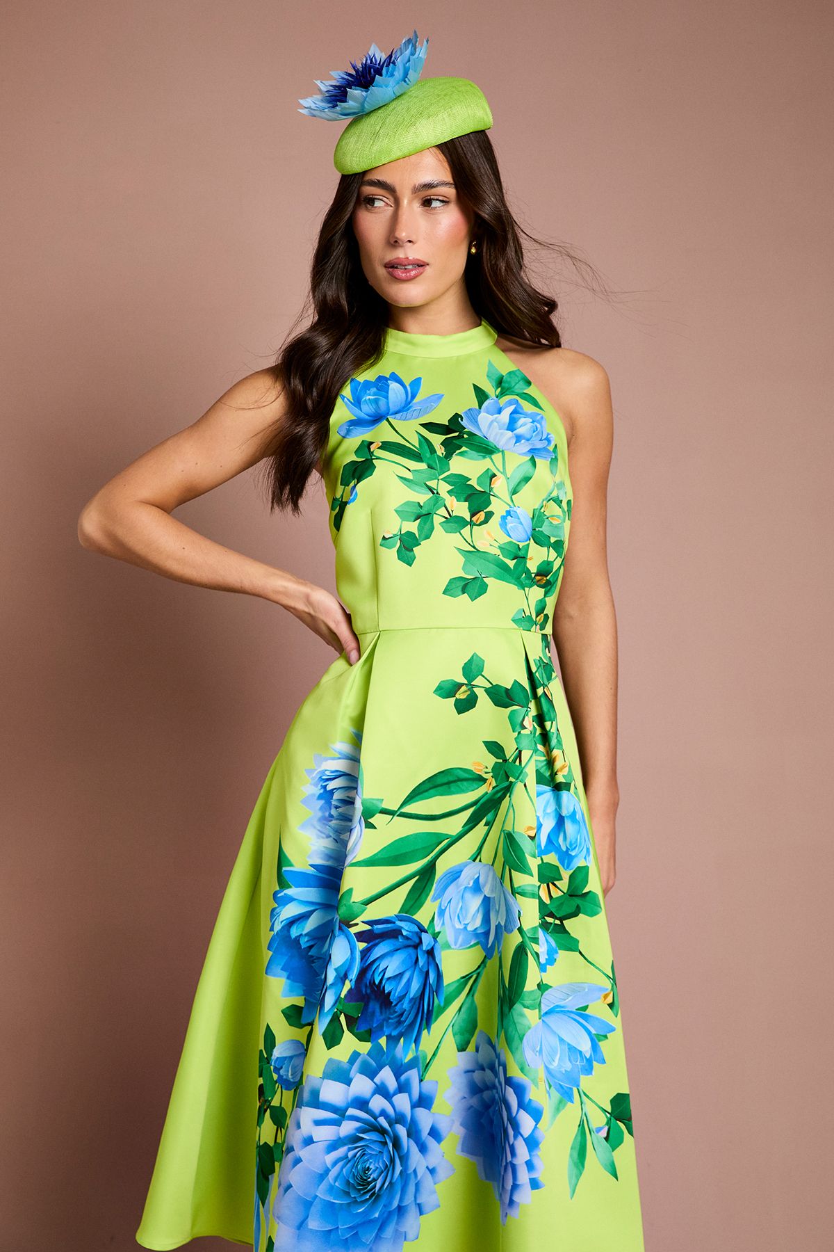 Coast Lisa Tan Halterneck Printed Floral Midi Dress