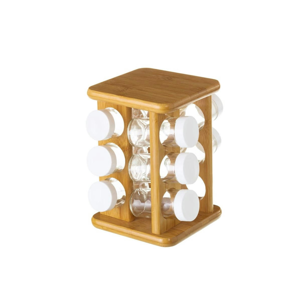 ÉPICES - Support à épices en bambou rotatif et ses 12 pots à épices en verre