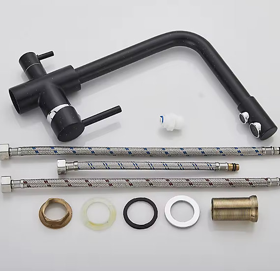 Mitigeur Cuisine PureFlow, Noir Brossé, Filtrant 2-en-1, Forme L