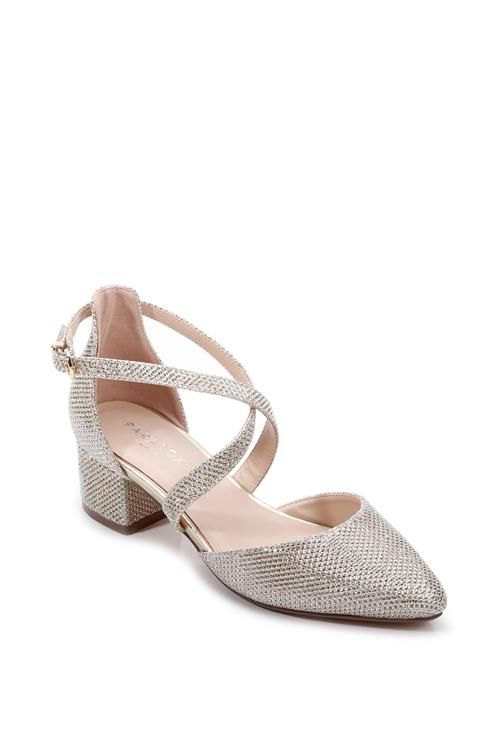 Paradox London Glitter 'Francis' Mid Block Heel Wide Fit Court Shoes