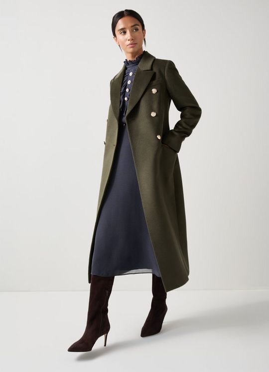 Natalia Petite Green Wool Fitted Double Breasted Coat