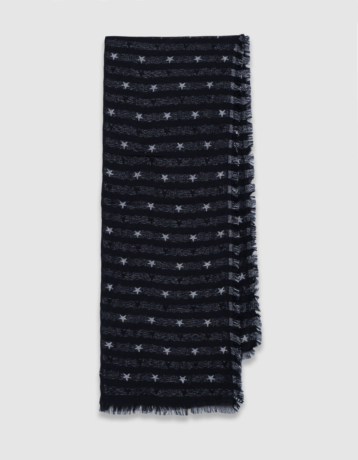 Foulard noir jacquard étoiles argentées Femme