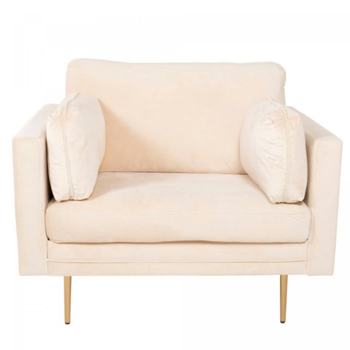 ROMEO - Fauteuil moderne en velours avec pieds en métal doré beige